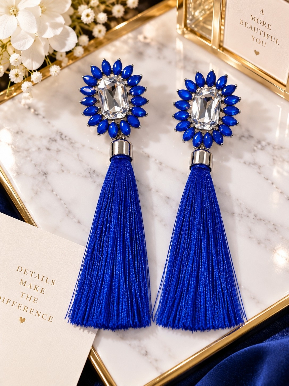 Blue Tassel Statement Earrings - Brand